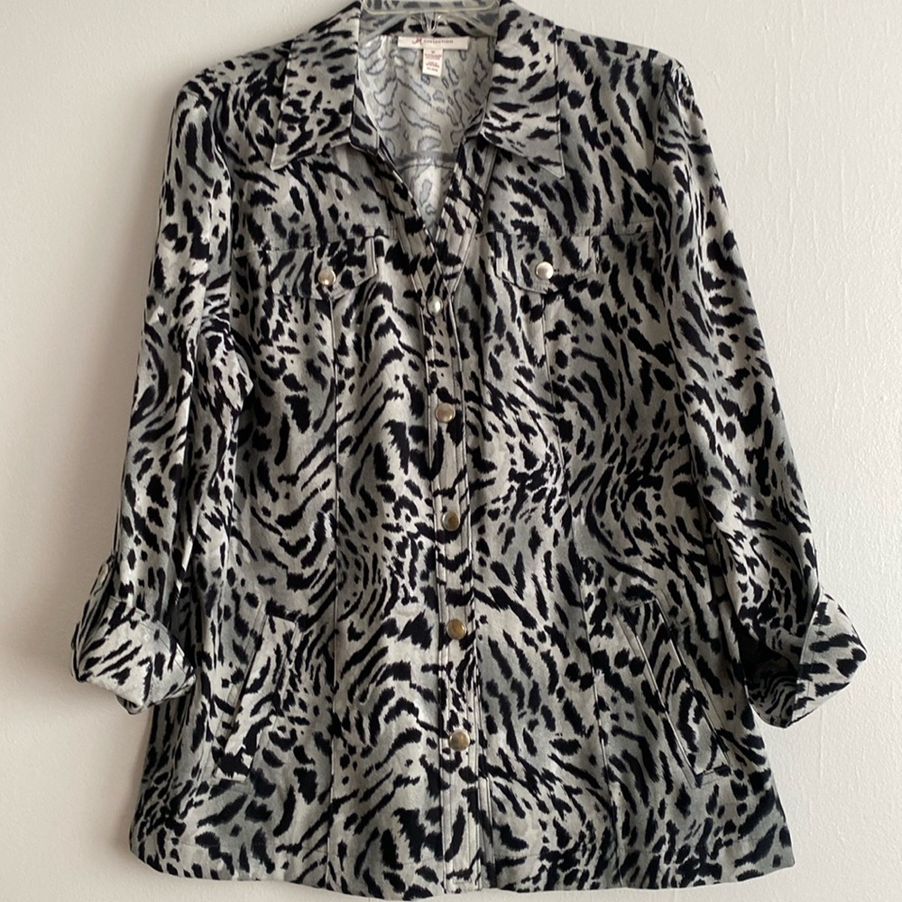 Black leopard print blouse and jacket size 12